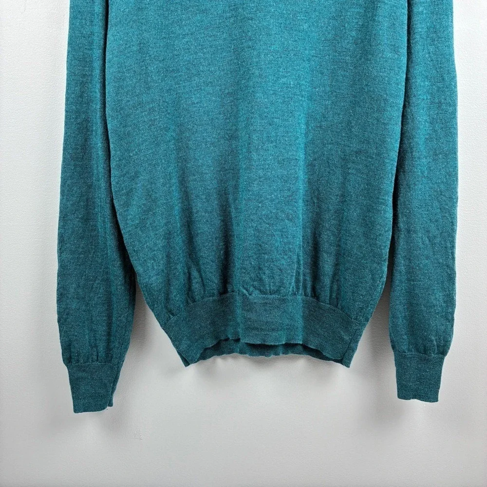Jos A Bank Mens V-Neck Sweater L Merino Wool Teal Blue Green Traveler Collection
